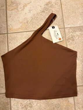 ReoRia One-Shoulder Crop Top in Chestnut Brown